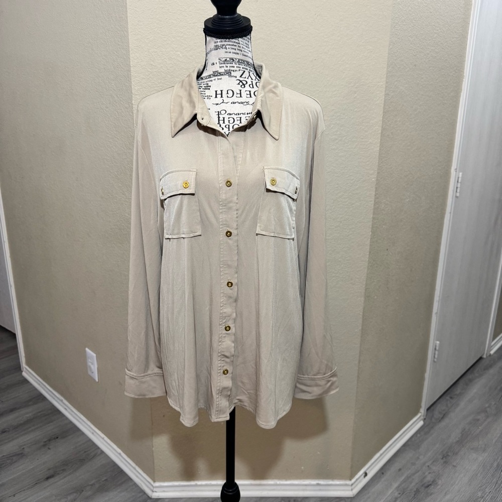 Ellen Tracy Beige Button Down Shirt
